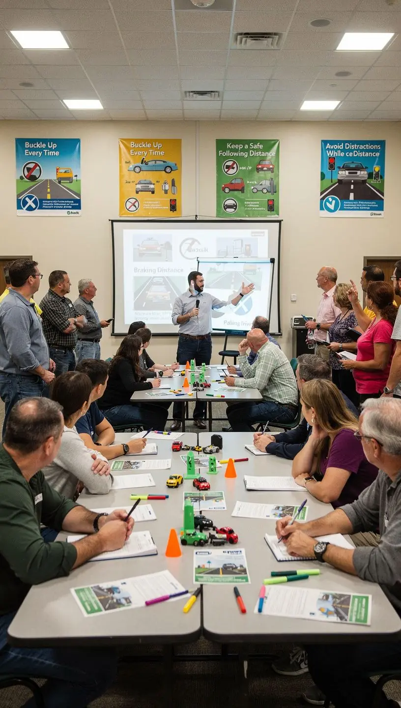 Młody kierowca z uśmiechem, który z radością korzysta z samochodu, symbolizujący bezpieczeństwo na drodze.
