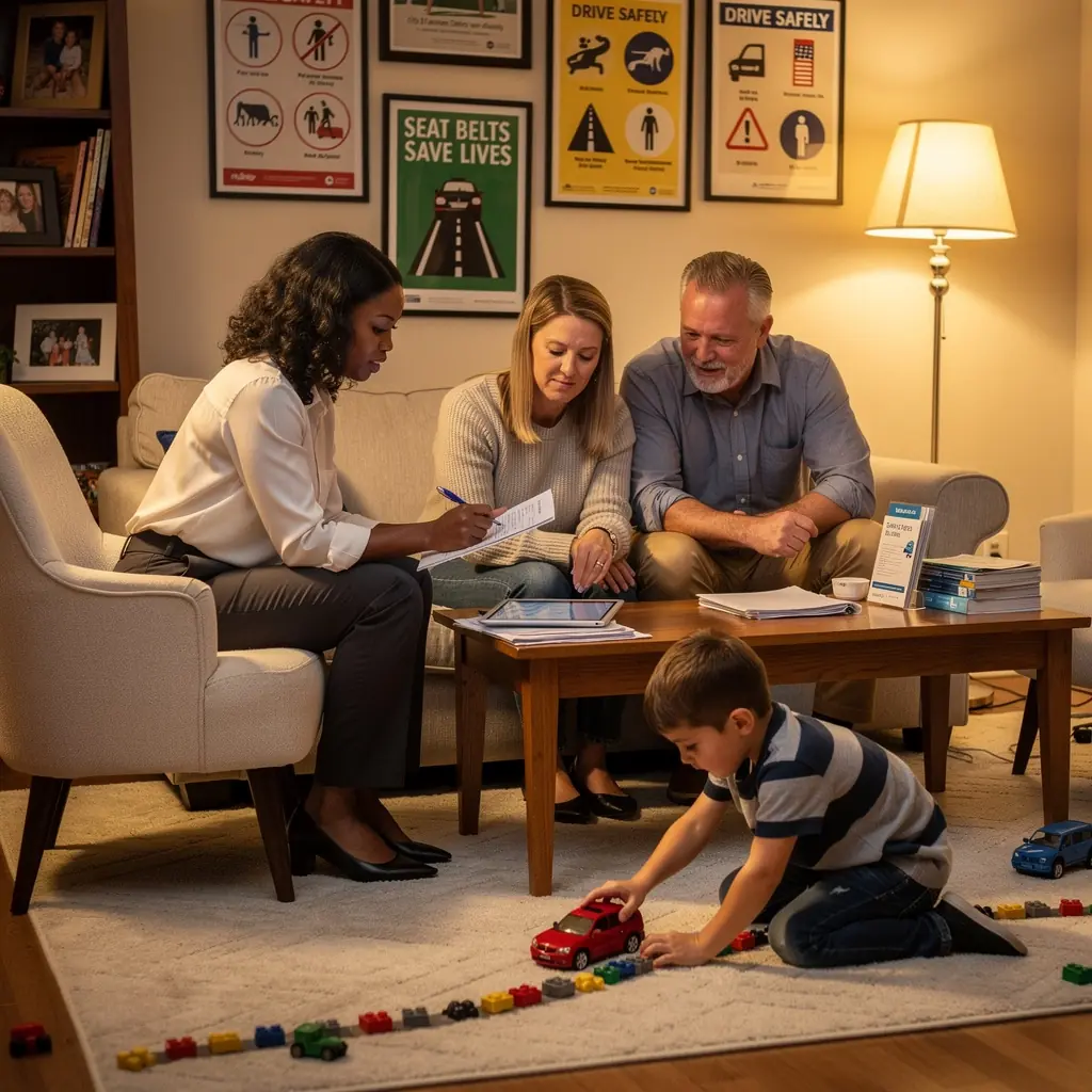 Mężczyzna analizujący dokumenty ubezpieczeniowe w biurze.